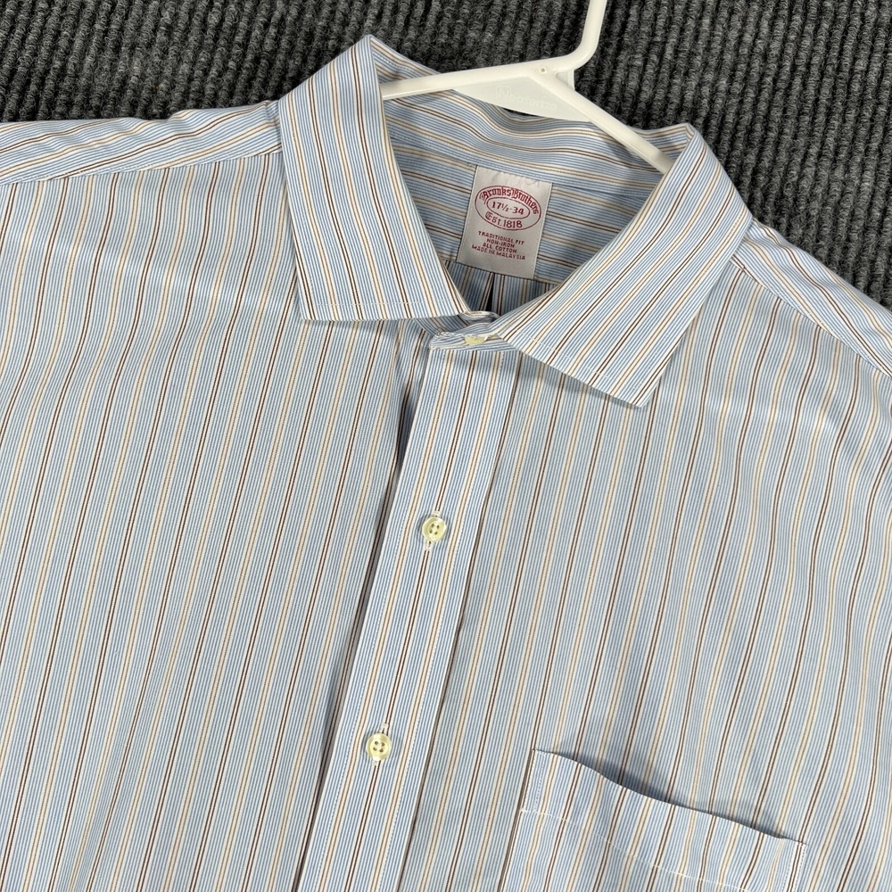 Brooks Brothers Shirt Mens 17.5 Blue Striped Long Sleeve Button Up Traditional